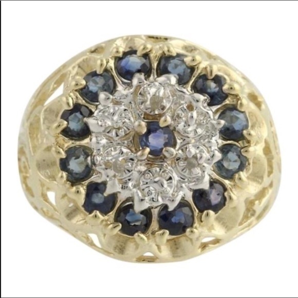 10k solid gold blue sapphire Diamond ring - Picture 2 of 8